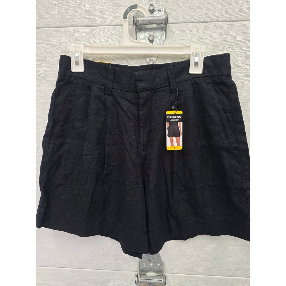 Express Women Black Linen Blend Pleated High Waisted Shorts Size 8 NWT